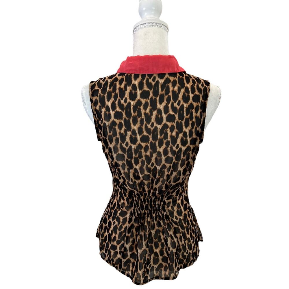 Ali & Kris Button Down Sleeveless Leopard Animal Print Sheer Blouse Size Small - Picture 4 of 11
